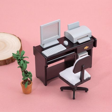 Dollhouse Mini Furniture Set 1:12 Computer Host Printer Desk And Chair Set Furniture Model Bedroom Living Room Ornaments - Furniture Toys - AliExpress Dollhouse Office, Printer Desk, Model Bedroom, Mini Museum, Desk Stuff, Room Ornaments, 3d Miniature, Modern Dollhouse Furniture, Mini Office