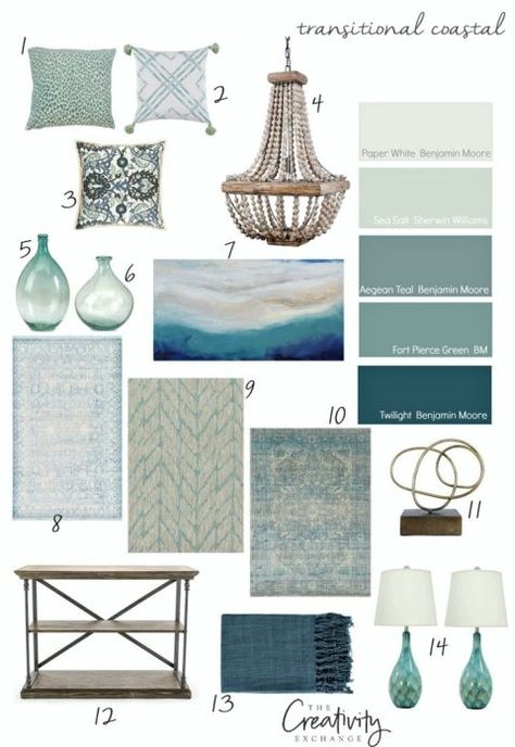 Transitional Coastal, Coastal Color Palette, Coastal Living Rooms, Coastal Colors, Coastal Bedrooms, Beach House Interior, Coastal Living Room, Transitional Living Rooms, Coastal Design