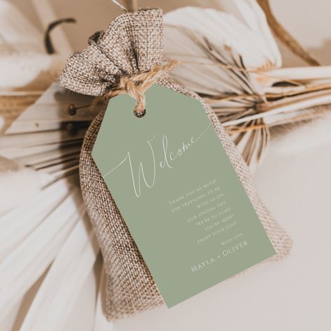 Wedding Welcome Gifts, Favour Tags Template, Wedding Gift Tags, Sage Green Wedding, Wedding Favor Bags, Wedding Favor Tags, Tag Template, Botanical Wedding, Newlywed Gifts