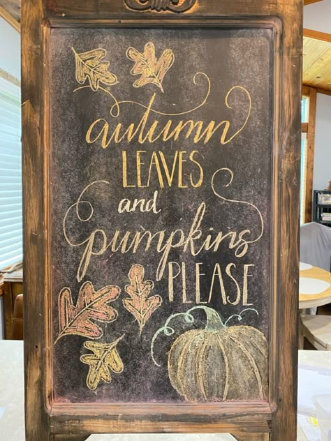 Fall Chalkboard Wall Art, Fall Kitchen Chalkboard Ideas, Simple Fall Chalkboard Art, Hello Fall Chalkboard Sign, Fall Chalk Art Chalkboard Signs, Fall Restaurant Chalkboard, Hello Fall Chalkboard Art, Fall Chalkboard Sayings, Fall Menu Board