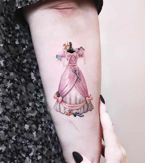 Cinderella Tattoo, Disney Inspired Tattoos, Finger Tattoo For Women, Princess Tattoo, Cinderella Dress, Painting Tattoo, Disney Tattoos, Dope Tattoos, Simplistic Tattoos