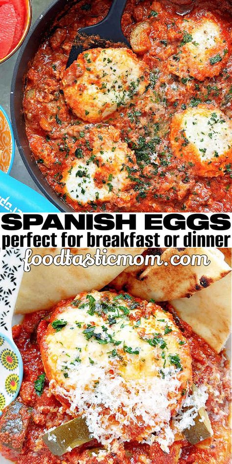 Spanish Eggs Recipe, Different Eggs Styles, Spanish Fried Egg, Spanish Breakfast Ideas, Mexican Egg Recipes, Spanish Recipes Easy, Spanish Breakfast Recipes, Spanish Entrees, Spanish Baked Eggs