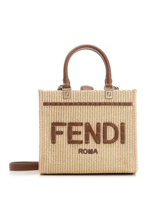 Small "Sunshine" shopper bag from Fendi, crafted from dark green leather with embroidered "Fendi Roma" lettering. Lined interior compartment, magnetic closure, interior pocket, gold-finish metal accessories, adjustable and removable shoulder strap. Stella Mccartney Bag, Woman Bags Handbags, Golden Goose Sneakers, Best Wallet, Metal Accessories, Wallet Bag, Shopper Bag, Green Leather, Small Leather Goods