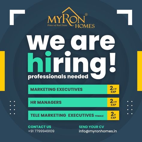 #myronhomes #myronhomespvtltd #hrexecutive #telemarketing #hrmanager #marketingexecutive Marketing Executive, Job Poster, Mail Id, Hr Manager, Real Estate Investment, Hr Management, We Are Hiring, Real Estate Company, Real Estate Development