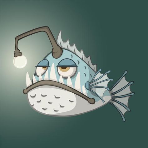 Angler Fish Character, Angler Fish Illustration, Angler Fish Drawing, Angler Fish Art, Fish Character, Fish Cartoon, Fish Drawing, Fish Vector, Fish Illustration