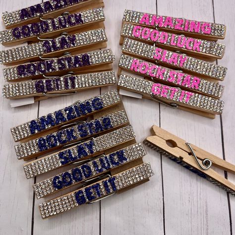 Kindness Clips, Cheer Clothespins Ideas, Cheer Clips, Cheer Clothespins, Cheer Good Luck Pins, Cheer Crafts, Comp Cheer, Cheer Nationals, Cheer Pins