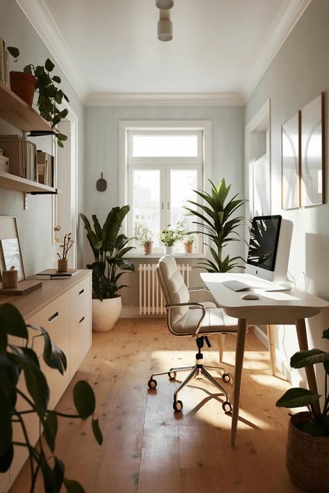 5 Home Office Designs That Just Work Tranquil Office Space, Office Background Work Spaces, Den Office Ideas, Calm Office Space, Big Home Office, Wfh Office Ideas, Basement Office Ideas, Eclectic Home Office, Tranquil Office