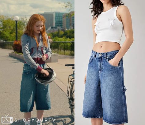 Geek Girl: Season 1 Episode 5 Harriet's Long Denim Shorts Liam Woodrum, Geek Girl Outfit, Geek Girl Fashion, Long Denim Shorts, Escape The Night, Geek Girl, Worn On Tv, Wardrobe Clothes, 90 Day Fiance