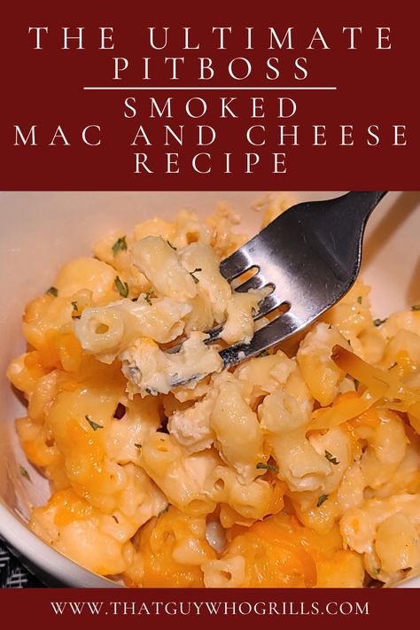 This Smoked Macaroni And Cheese is the perfect side dish to smoke for dinner! Use your cheese blend to make this creamy homemade macaroni and cheese! Gouda, cheddar, parmesan, or any cheese can be used to make this dish! Smoke low and slow on your Pitboss smoker or any pellet grill. Pin to your Smoker Recipe Pinterest Board for later. Pit Boss Mac And Cheese, Smoked Mac And Cheese Pellet Grill, Pitboss Pellet Smoker Recipes, Smoker Sides Dishes, Smoker Mac And Cheese, Smoked Mac N Cheese, Smoked Macaroni And Cheese, Gouda Mac And Cheese Recipe, Smoked Mac N Cheese Recipe