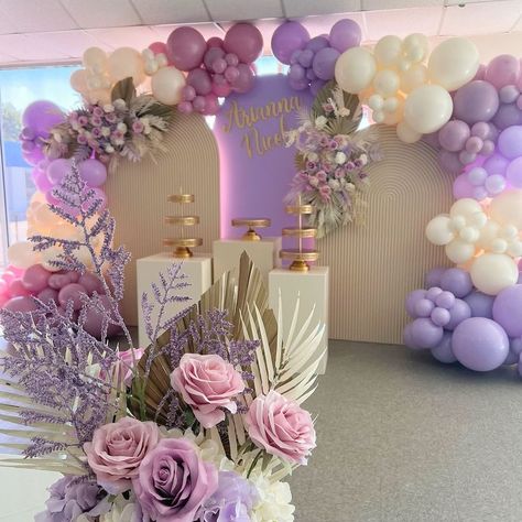 Arianna Nicole baptism and 1st birthday celebration Lavender boho theme Thanks to mommy @sofiaacosmetics for choosing us once… | Instagram Lavender Baby Shower Theme, Lavender Balloons, 1st Birthday Celebration, Lavender Baby Showers, Purple Birthday Party, Birthday Theme Decoration, First Communion Decorations, 50th Birthday Party Decorations, Communion Decorations