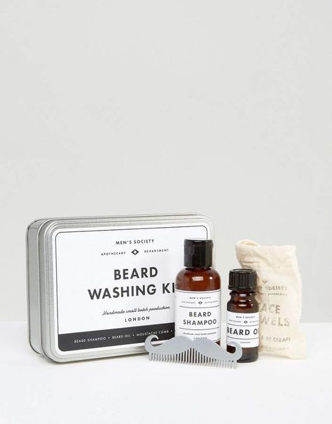 Men's Society Beard Washing Kit Clean Beard, Holiday Gifts For Men, Beard Shampoo, Giveaway Gifts, Beard Wash, Shaving Set, Fabric Pouch, Awesome Beards, Male Grooming