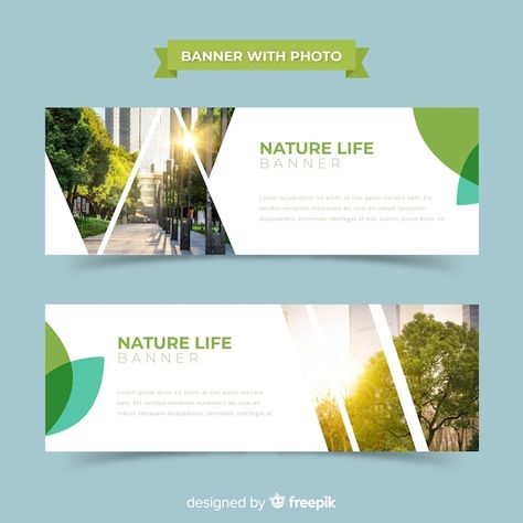 Free vector nature banners with images | Free Vector #Freepik #freevector #geometric-banner #abstract-banner #modern-banner #geometric-template Simple Banner Design, Nature Banner, Banner Design Ideas, Vector Nature, Nature Background Images, About Nature, Nature Illustration, Nature Backgrounds, Nature Design