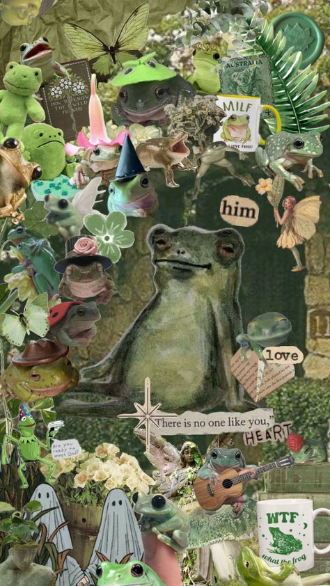 Frogs just hit different.. #nature #vintage #vibes #frogs #frogs4life #art #manilovefrogs Frog Collage, Hit Different, Nature Vintage, Collage Wallpaper, Create Collage, Vintage Vibes, Creative Play, Frogs, Collage