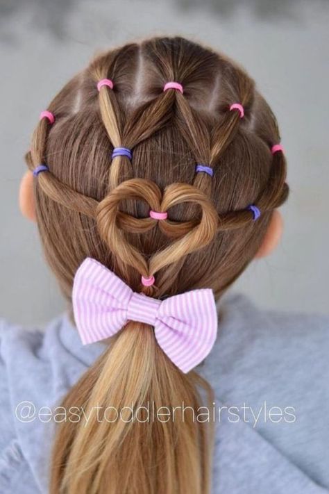 Heart Rubber Band Pony Style Cute Hairstyles Little Kids, Short Rubber Band Hairstyles, Hairstyles For 7 Year Girl, Short Hair Girl Hairstyles, Side Ponytail Hairstyles For Kids, Hảir Style For Kids Girl, Kids Girls Hairstyles, Cute Hairstyles For Little Kids, Cute Hairstyles For Girls Kids