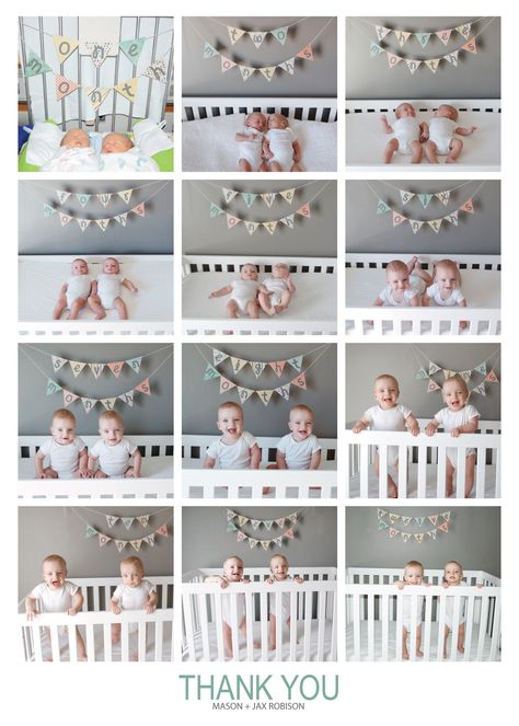 Creative Photography Ideas, Memory Ideas, Twin Pictures, Twin Photography, Baby Milestones Pictures, Monthly Baby Pictures, Monthly Pictures, Monthly Baby Photos, Milestone Pictures