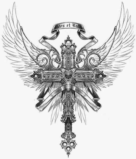 Templar Tattoo, 천사와 악마, Tattoos For Moms, Tato Flash, Cross With Wings, Archangel Tattoo, Cross Tattoo For Men, Warrior Tattoos, Cross Tattoo Designs