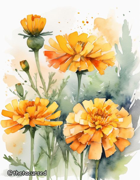 Watercolor Marigolds, Marigold Watercolor, Water Colour Techniques, Flower Hd, Watercolour Flower, Acrylic Painting Flowers, Joan Baez, Watercolour Flowers, Watercolor Flower Art