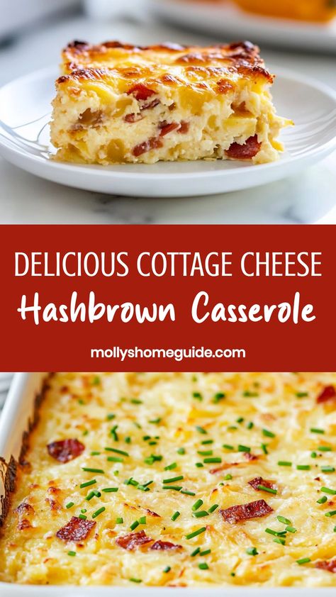 Looking for a delicious and comforting dish to make for brunch or dinner? Try this mouthwatering cottage cheese hashbrown casserole recipe! This easy-to-make casserole is filled with creamy cottage cheese, crispy hashbrowns, and savory seasonings that will leave your taste buds craving for more. Whether you're hosting a gathering or simply want to treat yourself to a tasty meal, this recipe is sure to be a hit with your family and friends.  Ingredients 1 pound bacon, chopped 1 diced onion 8 eggs Breakfast Recipes With Hashbrowns, Meal With Hashbrowns, Trader Joes Hashbrown Breakfast Casserole, Breakfast Casserole With Hashbrowns Cottage Cheese, Eggs And Cottage Cheese Casserole, Egg Casserole Recipes With Hashbrowns And Cottage Cheese, Cottage Cheese And Sausage, Cottage Cheese Eggs Tortilla, Cottage Cheese Sheet Pan Eggs