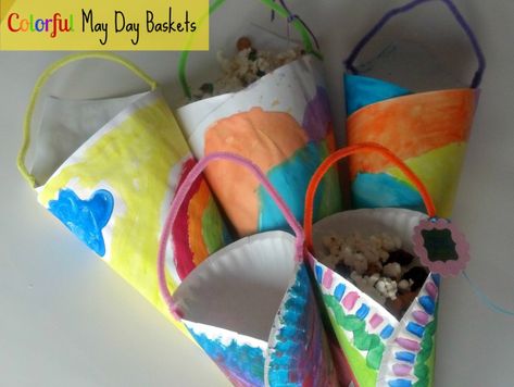 Spring Craft: Colorful May Day BasketsMom it Forward May Crafts For Kids, May Baskets, May Day Baskets, Diy Paper Art, May Crafts, Spring Craft, May Days, May Day, Spring Activities