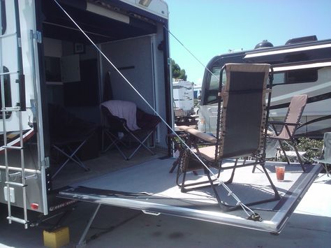 Build A Ramp, Patio Set Up, Toy Hauler Trailers, Patio Kits, Porch Kits, Patio Railing, Deck Party, Camper Remodel, Toy Hauler