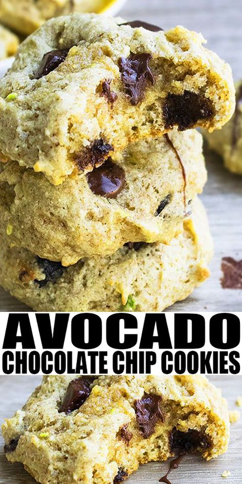 Avocado Cookies, Baking Healthy, Quick Cookies Recipes, Chocolate Chip Shortbread Cookies, Avocado Dessert, Healthy Chocolate Chip Cookies, Toffee Cookies, Avocado Chocolate, Healthy Chocolate Chip