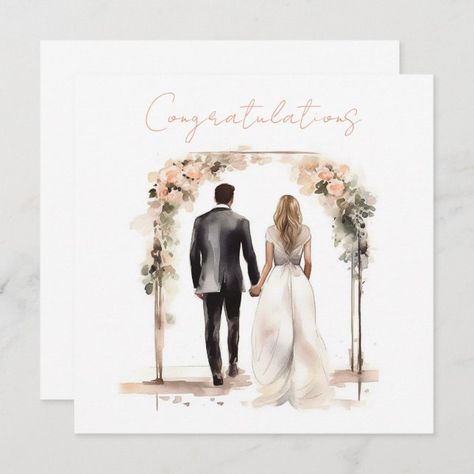 Wedding Illustration Card, Christmas Bride, Simple Bride, Wedding Congratulations Card, Wedding Painting, Wedding Cards Handmade, Wedding Congratulations, Wedding Illustration, Wedding Engagement Gifts