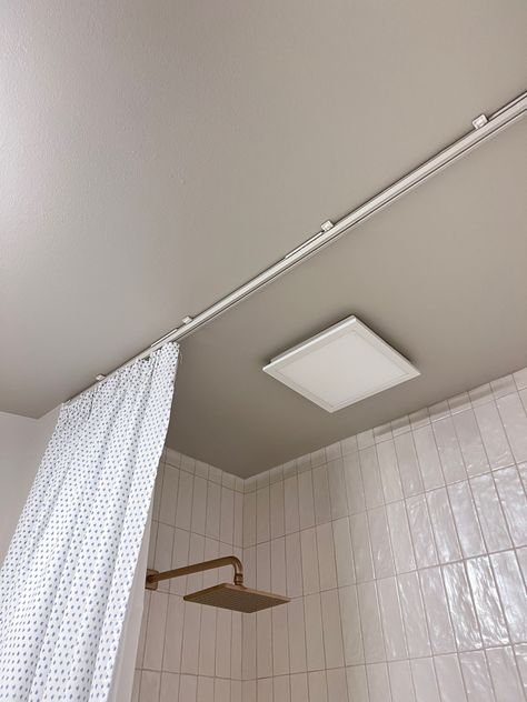 Aluminum Ceiling, Boy Bath, Ceiling Curtains, Diy Shower, Budget Friendly Decor, Shower Rod, Large Shower, Shower Curtain Rods, Tub Shower Combo