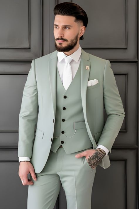 Men's Green Three-Piece  Suit | Wedding Suit | 3-Piece Suit For Men Stylish Dress For Men, Wedding Coat Suit For Men, 3 Piece Blazer For Men, Wedding Dress For Men Suits, Pista Colour Coat Pant For Men, Formal Dress Men Wedding, 3 Pc Suit For Men, Green Suit For Men Wedding, Formal Suits For Men Wedding