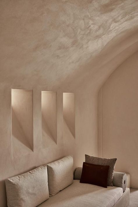 Istoria Hotel on Santorini island Stucco Wall, Concrete Effect Paint, Square Shelf, Stucco Walls, Santorini Island, Stunning Interiors, 인테리어 디자인, Tulum, Interior Spaces