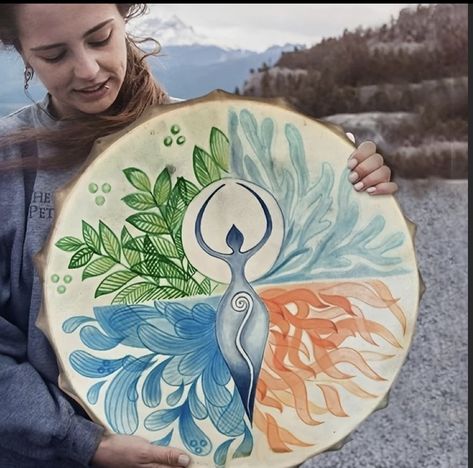 Gaia Goddess, Shamanic Drum, Shaman Drum, Frame Drum, Spiritual Music, 4 Element, Hand Drum, Sculptures Céramiques, Percussion Instruments