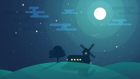 Night hill 1920x1080 Landscape Illustration Desktop Wallpaper, Night Landscape Illustration, Night Field, Pixel Art Landscape Desktop, Pixel City Wallpaper Desktop, Background 1920x1080, Night City Scape Illustration, Illustrator Inspiration, Desktop Wallpaper Art