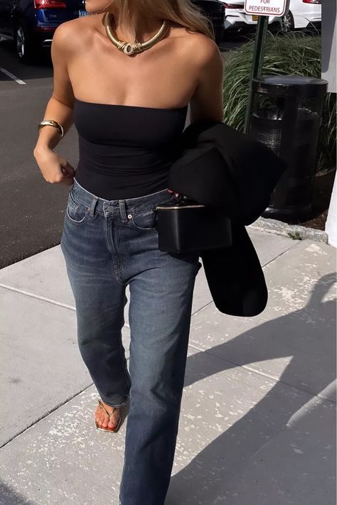 brittanyksansone on LTK Fall Dress Going Out, Short Curvy Style Outfit Ideas, Jeans Outfit Night Out Winter, Going Out Outfits With Flats, Black Jean Summer Outfit, Black V Neck Top Outfit, Date Night Street Style, Jeans And Going Out Top, Chic Effortless Style