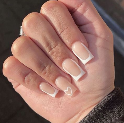 Nail Inspo With Initial, Frenchtips Nails, Nail Board, Heart Nail Designs, French Tip Acrylic Nails, French Acrylic Nails, Short Square Acrylic Nails, Pink Acrylic Nails, Square Acrylic Nails