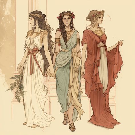 Greek Dresses Drawing, Old Greek Dress, Greece Traditional Dress, Greek Clothes Ancient, Ancient Greece Clothing Goddesses, Old Greek Clothing, Ancient Roman Fashion Women, Greek Woman Clothing, Ancient Greek Headpiece