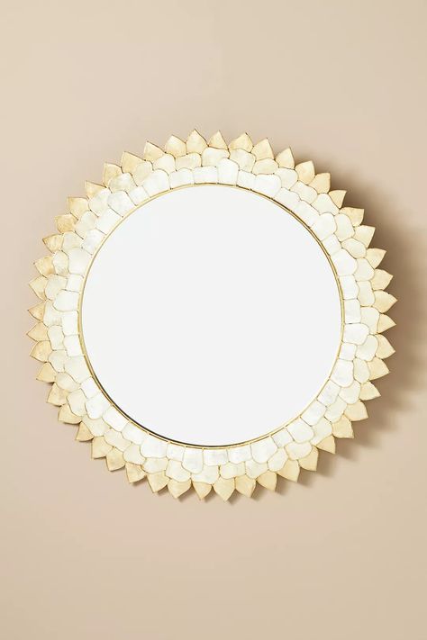 Penny Ombre Capiz Mirror | Anthropologie Room Decor Pieces, Basement Guest Room, Anthropologie Mirror, Mirror Living Room, Old Bedroom, Woodgrain Pattern, Entryway Mirror, Gift Boxes For Women, Gold Home Decor