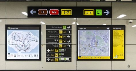 One Designer’s Quest to Redesign Singapore’s Subway Signage Subway Signage, Station Map, Wayfinding Signage Design, System Map, Industrial Signage, Directional Signage, Metro System, Wayfinding Design, Signage System