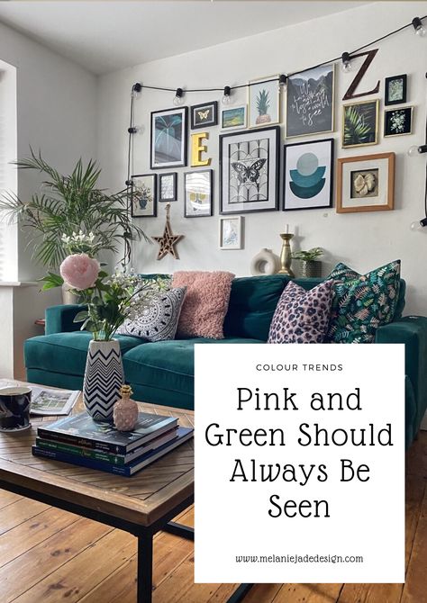 Pink and green is a wonderful colour combination and can work in any room in a house. #melaniejadedesign #colourtrends #colour #color #pink #green Pink And Green Lounge Ideas Living Rooms, Pink And Green Bedroom Ideas, Pink And Green Bedroom, Living Room Design Green, Green Sofa Living Room, Green Bedroom Ideas, Navy Living Rooms, Jade Design, Bedroom Makeovers