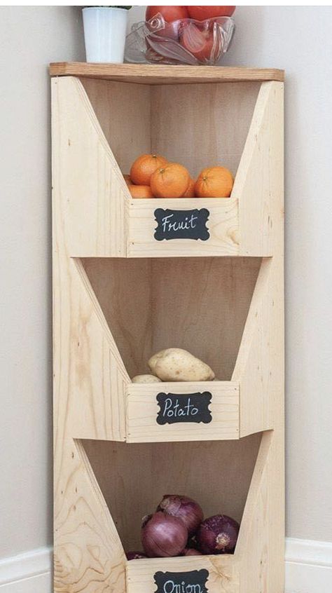 Vegetable Storage Bin, Wooden Bins, Vegetable Bin, Storage Corner, Produce Storage, Modern Farmhouse Diy, Wood Craft Projects, Vegetable Storage, Diy Storage Cabinets