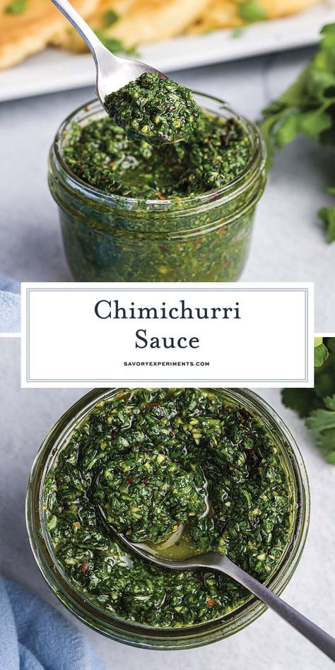 Chimichurri Sauce How to Make Chimichurri Sauce - Authentic Chimichurri Sauce is easy to make and doubles as a marinade and sauce. Traditional chimichurri ingredients will flavor any dish! #chimichurrisauce Best Chimichurri Sauce Recipe, Best Chimichurri Sauce, Best Sauce Recipe, Chimichurri Sauce Recipe, Parsley Recipes, South American Recipes, Chimichurri Recipe, Homemade Pantry, Herb Sauce