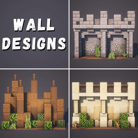 Palisade Wall Minecraft, Minecraft Village Wall Design, Minecraft Tall Wall Designs, Minecraft City Wall Designs, Minecraft Walls Ideas Medieval, Minecraft Palisade Wall, Minecraft Roof Shapes, Wall Minecraft Designs, Minecraft Village Wall