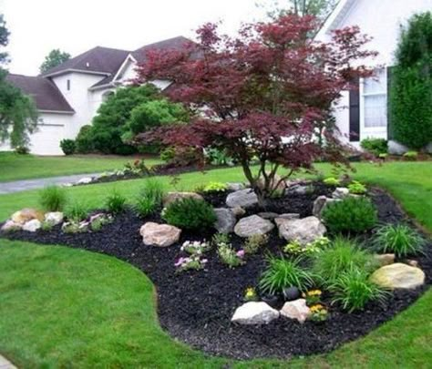 Large Yard Landscaping, Front Yards Diy, Moderne Have, Small Front Yard Landscaping, Backyard Gardening, Front Yard Garden Design, Rock Garden Landscaping, Traditional Landscape, Front Yard Garden