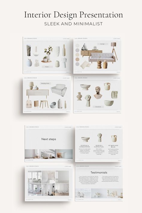 Canva Interior Design Presentation Template Interior Design Template, Mood Board Template, Interior Design Presentation, Monochromatic Palette, Stunning Interior Design, Design Presentation, Brand Colors, Presentation Template, Presentation Design