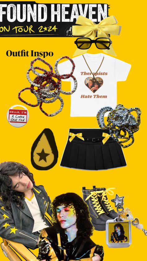 #concert #conangray #fyp #outfit #aesthetic #yellow #black Conan Gray Aesthetic, Outfit Inso, Aesthetic Yellow, Gray Aesthetic, Concert Fits, Grey Outfit, Conan Gray, Outfit Aesthetic, Fancy Outfits