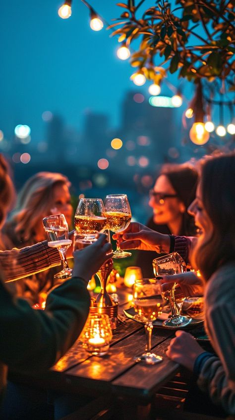 Evening Wine Toast: Friends gather around a cozy table, toasting with wine in a warm, festive evening ambiance. #evening #friends #wine #toast #warmth #aiart #aiphoto #stockcake ⬇️ Download and 📝 Prompt 👉 https://ayr.app/l/xQHT Wine Women And Shoes Event, Reconnecting With Friends, Woman Drinking Wine Art, Wine With Friends Aesthetic, Friends Night Out, People Drinking Wine, Cocktail Party At Home, Wine Night Aesthetic, Friends Drinking Wine