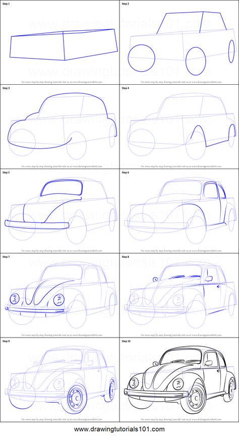 How To Draw A Volkswagen Beetle, Vintage Car Drawing Pencil, Vw Bug Drawing, Vw Beetle Drawing, Volkswagen Drawing, Volkswagen Beetle Drawing, Car Art Drawing, How To Draw Cars, Car Drawing Pencil