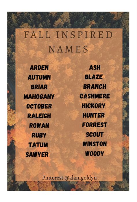 Halloween Themed Names, Autumn Names Girl, November Names, Stuffie Names, Fall Baby Names, Pumpkin Names, Autumn Names, Fox Names, Viking Baby Names