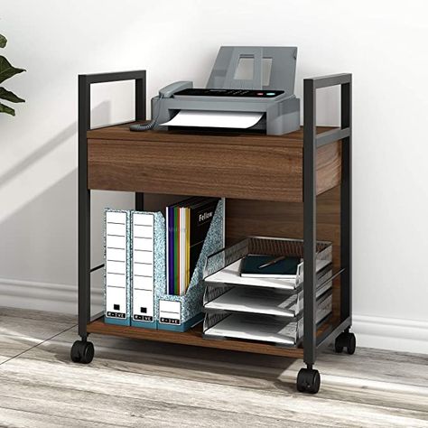 Amazon.com : DEVAISE Mobile Printer Stand with Storage Drawer, Modern File Cabinet Printer Cart for Home Office : Office Products Printer Station, Modern File Cabinet, Printer Storage, Printer Cart, Flat Furniture, Mobile Printer, Printer Stands, Office Remodel, Printer Stand