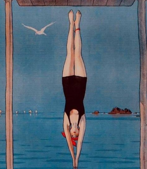 Art Deco Photography, Vintage Swimmer, Elegant Magazine, Art Deco Illustrations, Art Deco Illustration, Art Deco Poster, Sea Art, Art Deco Era, Seascape Paintings