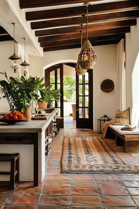 Mediterranean Interior Design Style: Key Elements and Inspirations - Quiet Minimal Medeteranian Style Interior, Spanish Interior Architecture, Eclectic Spanish Revival, Mallorca Homes Interiors, Modern Spanish Interior Design Kitchen, Mediterranean Dining Room Inspiration, Spanish Interior Decor, Mediterranean Style Home Decor, Spanish Style House Interior