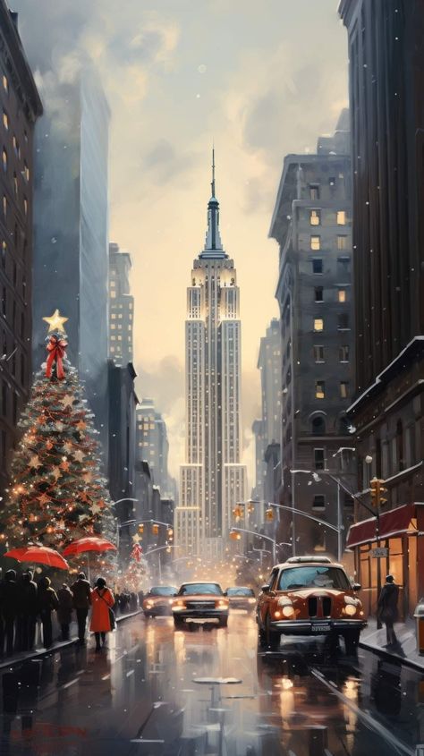 New York City (USA)... Christmas New York Wallpaper, New York Xmas, Nyc Drawing, New York Noel, Christmas Nyc, Winter Drawings, Christmas Stock Photos, New York Wallpaper, Love You Cute